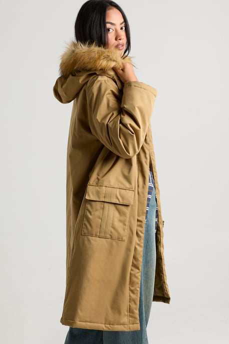 Fur Lined Hooded Parka Coat - Image 2