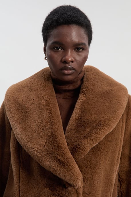 Faux Fur Buttoned Midi Coat - Image 3