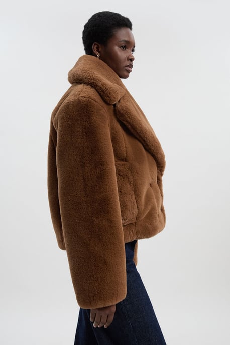 Faux Fur Buttoned Short Coat - Image 2