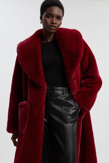 Faux Fur Buttoned Midi Coat - Image 2