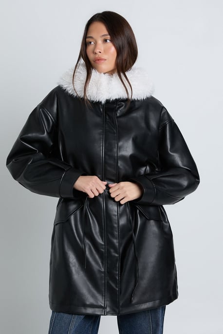 Fur Collar PU Jacket - Image 1