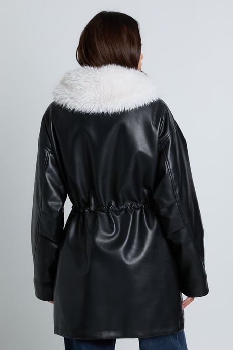 Fur Collar PU Jacket - Image 2