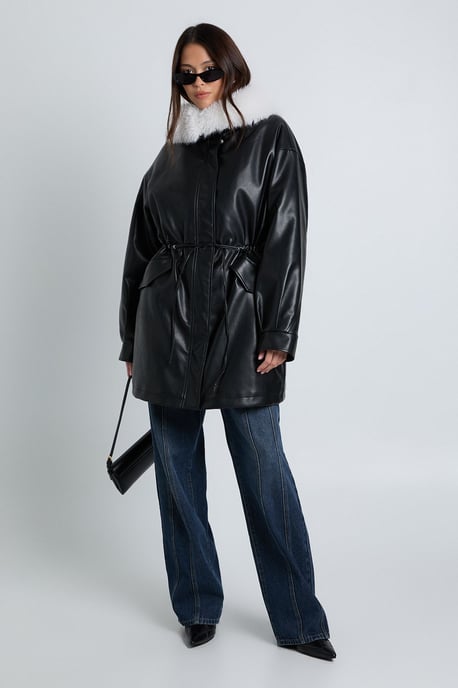 Fur Collar PU Jacket - Image 3
