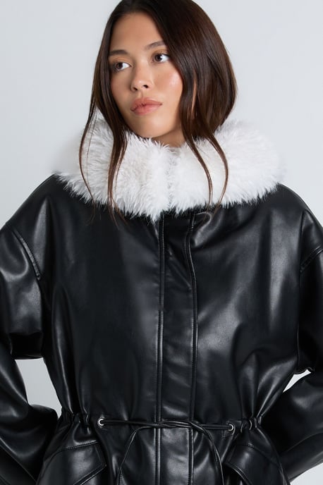 Fur Collar PU Jacket - Image 4