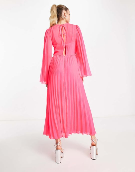ASOS DESIGN Tall – Fluorosfärgad midiklänning med knytband och räfflade ärmar - Image 2