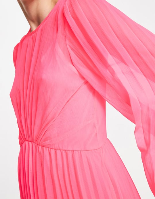 ASOS DESIGN Tall – Fluorosfärgad midiklänning med knytband och räfflade ärmar - Image 3