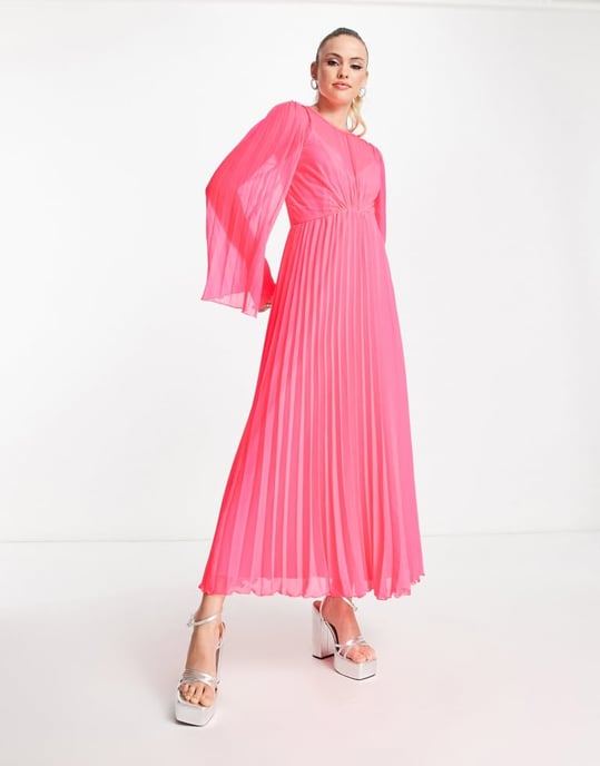 ASOS DESIGN Tall – Fluorosfärgad midiklänning med knytband och räfflade ärmar - Image 4