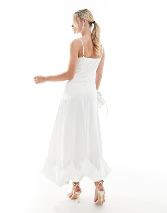 Vila Petite Bridal – Vit maxiklänning i satin med smala ärmar och sömmar i nederkanten - Image 2