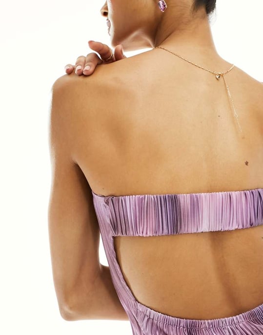 In The Style exclusive bandeau plisse maxi dress in purple print - Image 2