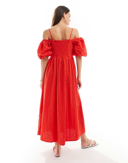 Selected Femme – Röd broderad maxiklänning - Image 4