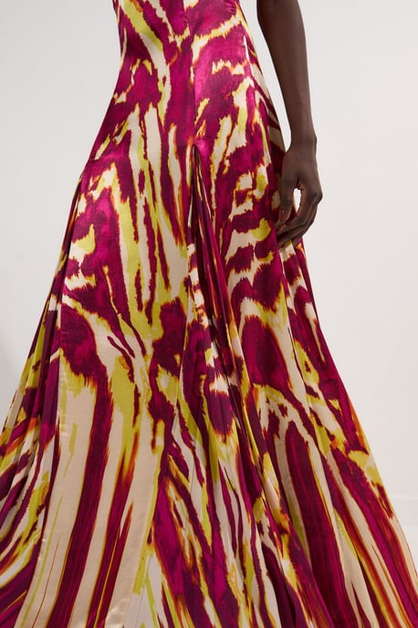 Viscose Satin Border Print Halter Neck Woven Maxi Dress - Image 3