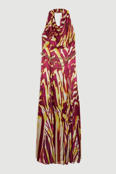 Viscose Satin Border Print Halter Neck Woven Maxi Dress - Image 4