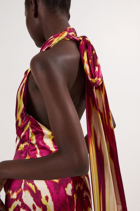 Viscose Satin Border Print Halter Neck Woven Maxi Dress - Image 5