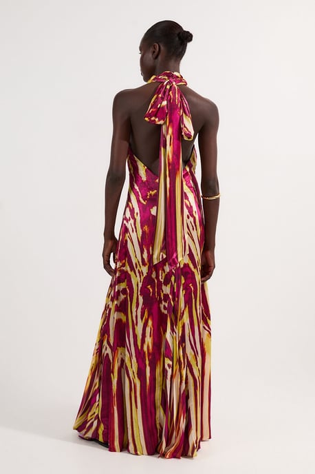 Viscose Satin Border Print Halter Neck Woven Maxi Dress - Image 6