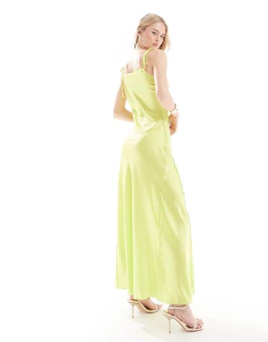 Vero Moda Tall – Limefärgad maxiklänning i satin med knytband och sömmar - Image 4