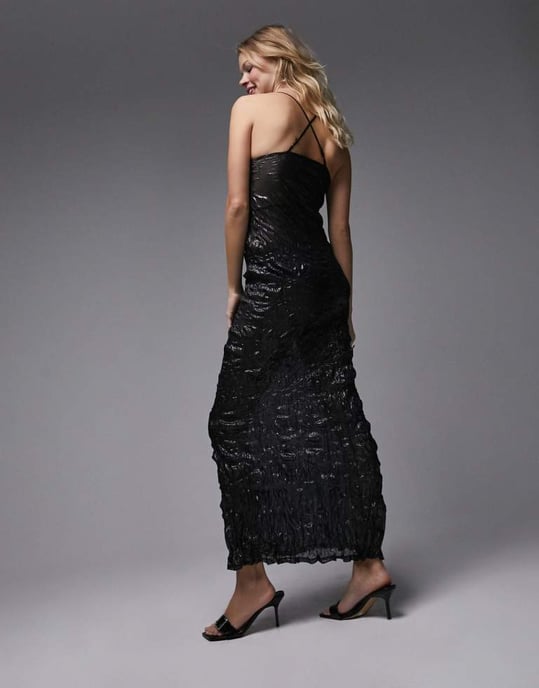Topshop – Crushed Bias – Maxiklänning i metallic med genomskinliga detaljer - Image 4