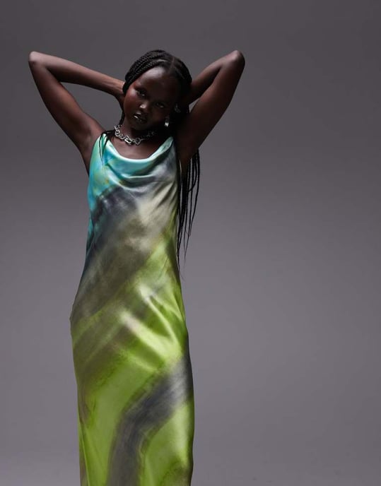 Topshop – Grönt tie dye-mönster i midiklänning med kappa - Image 2