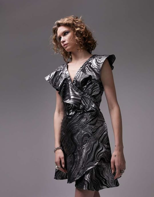 Topshop – Silverfärgad miniklänning i marmorerad jacquard - Image 3
