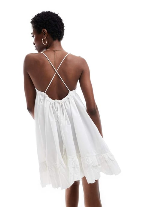 Weekday – Rosella – Miniklänning i off-white med babydollmönster - Image 3