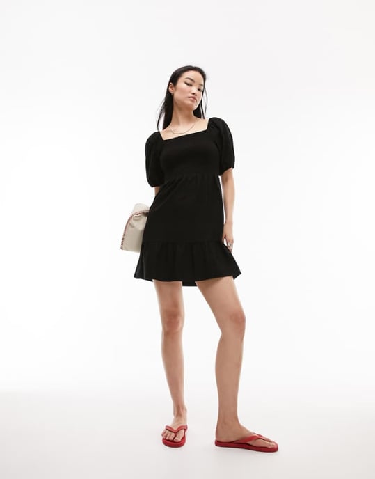 Topshop – Svart miniklänning med rynka detaljer - Image 1