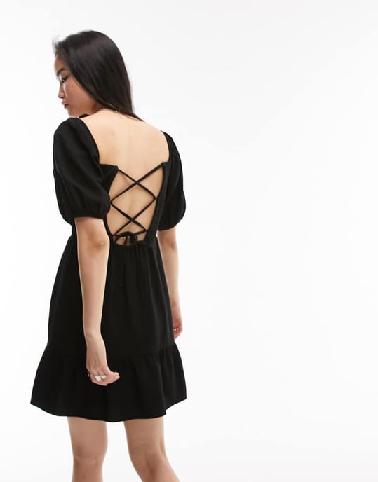 Topshop – Svart miniklänning med rynka detaljer - Image 3