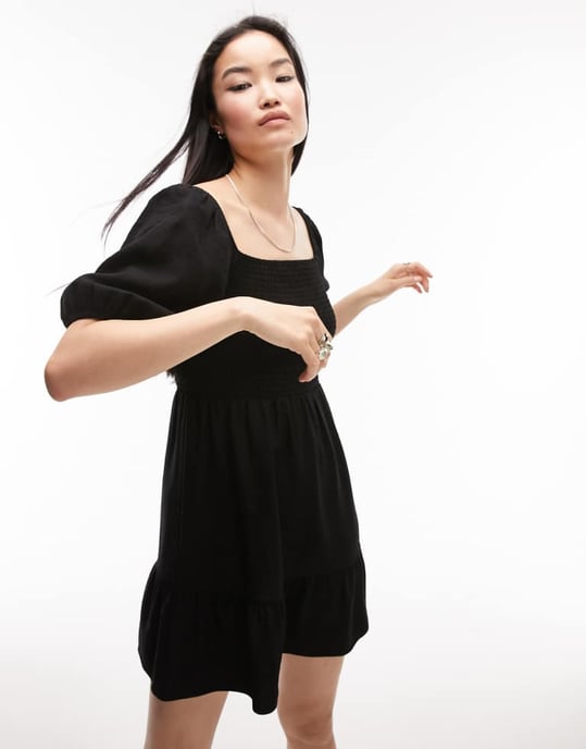 Topshop – Svart miniklänning med rynka detaljer - Image 4