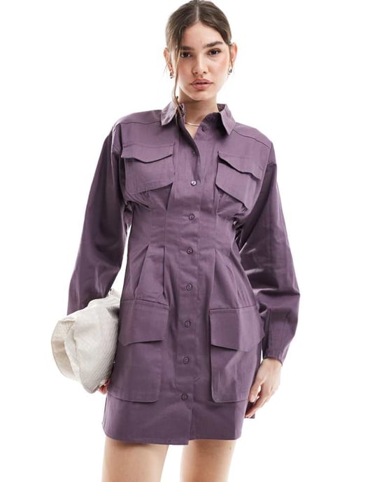 ASOS DESIGN – Lila miniskjorta i twill med praktiska fickor - Image 3