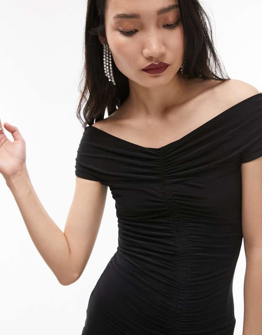 Topshop – Svart miniklänning i jersey med rynka framtill - Image 4