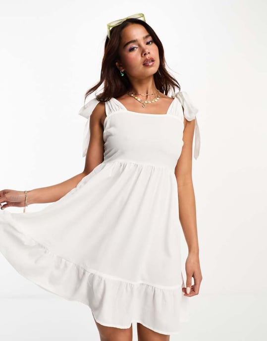 Vero Moda tie shoulder mini dress in white - Image 4