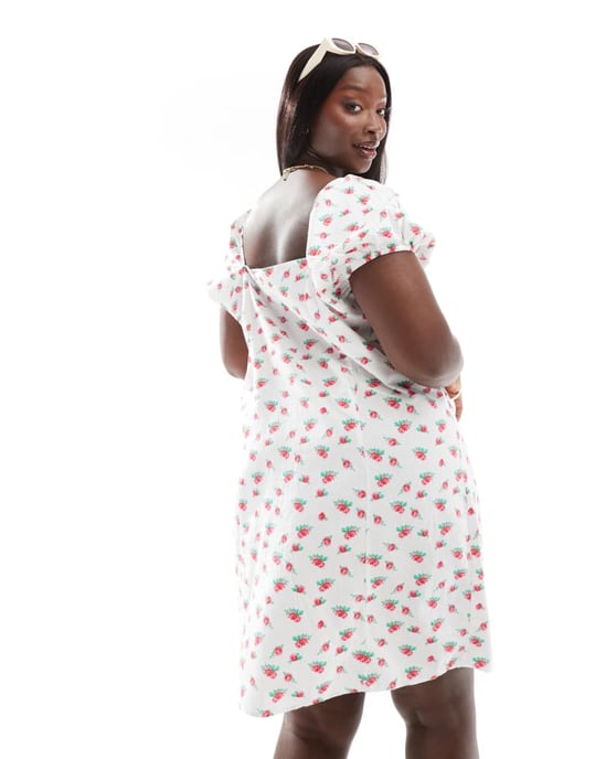 Vero Moda Curve – Blommig miniklänning med hjärtformad halsringning och puffärmar - Image 3