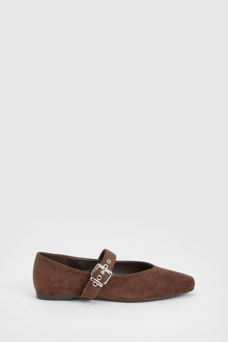 Wide Fit Metallic Buckle Detail Mary Jane Ballet Flats - Image 3