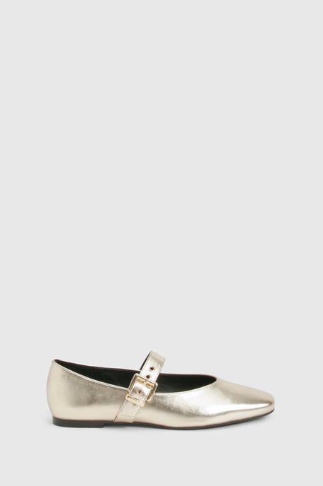 Metallic Buckle Detail Mary Jane Ballet Flats - Image 3