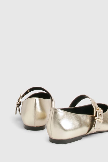 Metallic Buckle Detail Mary Jane Ballet Flats - Image 4