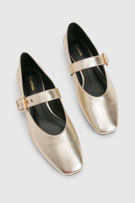Metallic Buckle Detail Mary Jane Ballet Flats - Image 6
