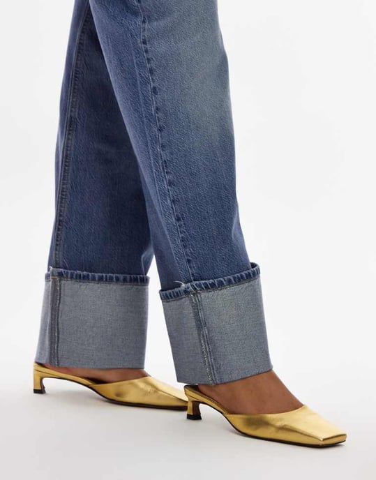 Topshop – Audrey – Guldfärgade premium-mulor i läder med mellanhög klack och fyrkantig tå - Image 1