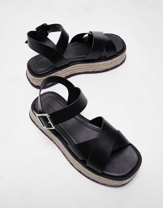 Topshop – Jenna – Svarta, platta sandaler med espadriller - Image 2