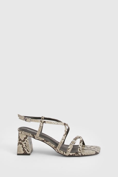 Snake Low Block Buckle Detail Strappy Heels - Image 3