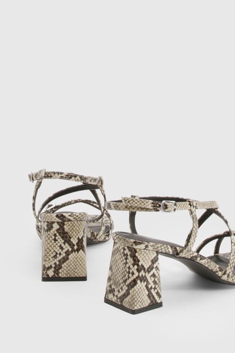 Snake Low Block Buckle Detail Strappy Heels - Image 4
