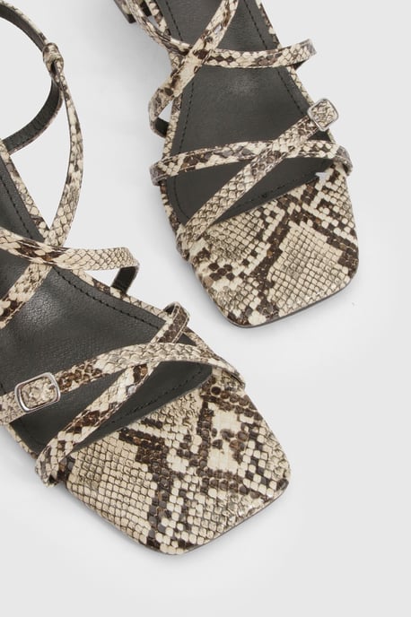 Snake Low Block Buckle Detail Strappy Heels - Image 5