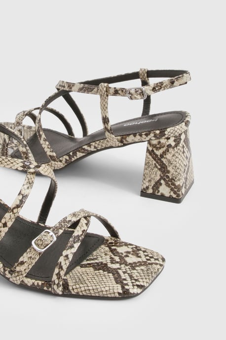 Snake Low Block Buckle Detail Strappy Heels - Image 6