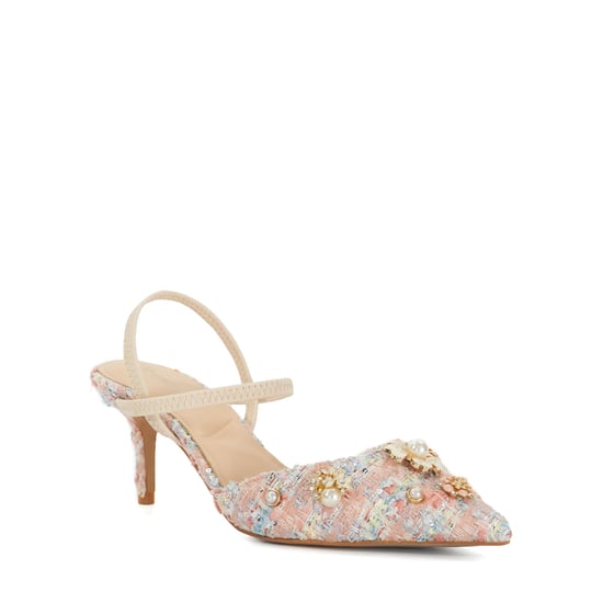 Dune Ladies Diana - Boucle Embellished Open Kitten Heel Court - Image 1