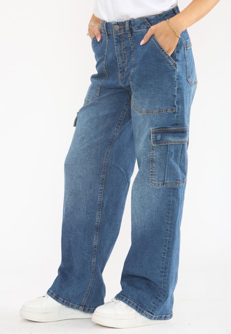 MYT Womens Wide Leg Baggy High Waisted Cargo Pocket Jeans in Blue - Image 3