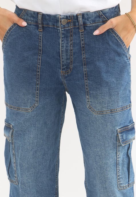 MYT Womens Wide Leg Baggy High Waisted Cargo Pocket Jeans in Blue - Image 4