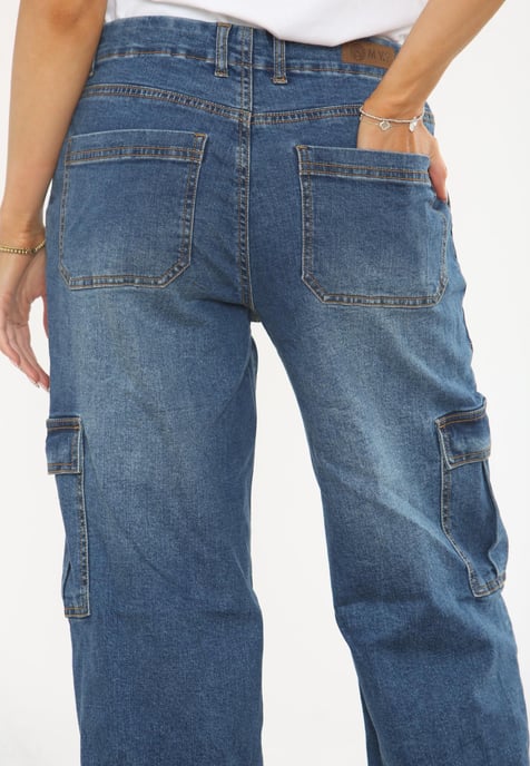 MYT Womens Wide Leg Baggy High Waisted Cargo Pocket Jeans in Blue - Image 5