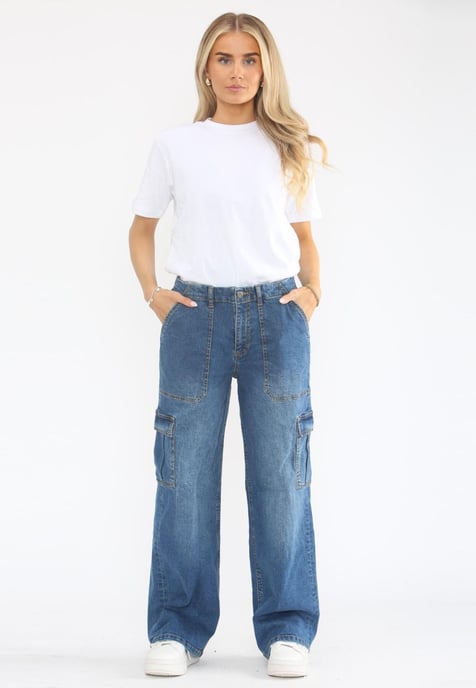 MYT Womens Wide Leg Baggy High Waisted Cargo Pocket Jeans in Blue - Image 6