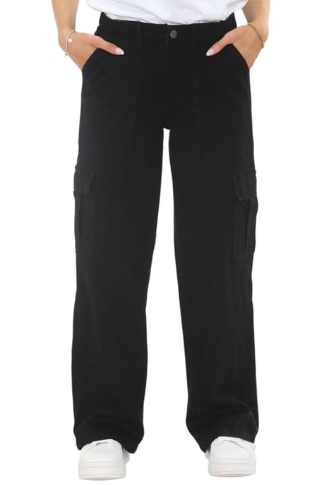 MYT Womens Wide Leg Baggy High Waisted Cargo Pocket Jeans in Black - Image 1