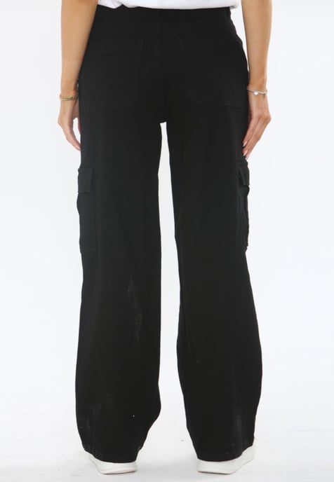 MYT Womens Wide Leg Baggy High Waisted Cargo Pocket Jeans in Black - Image 2