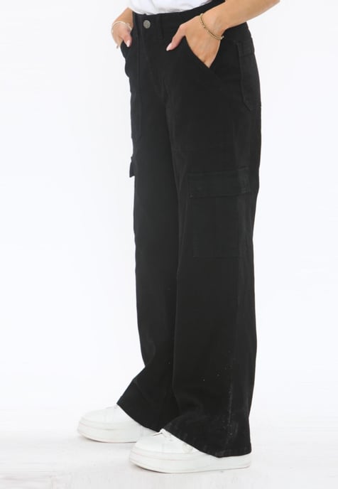 MYT Womens Wide Leg Baggy High Waisted Cargo Pocket Jeans in Black - Image 3