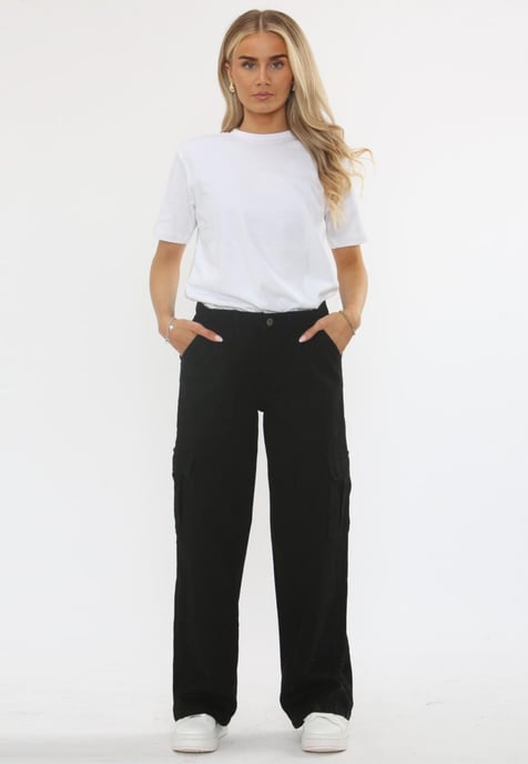 MYT Womens Wide Leg Baggy High Waisted Cargo Pocket Jeans in Black - Image 6