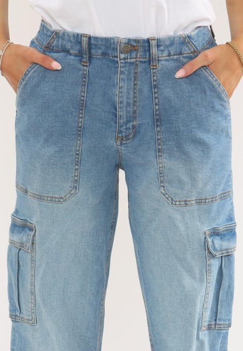 MYT Womens Wide Leg Baggy High Waisted Cargo Pocket Jeans in Light Blue - Image 4